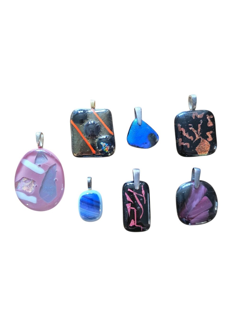 Lot Of Dichroic Glass Handmade Glass Pendant Necklace - Sterling Bails